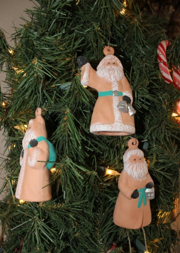 Terra Cotta Santa Christmas Ornament set of 3, Southwest style Christmas ornaments, Hand Painted