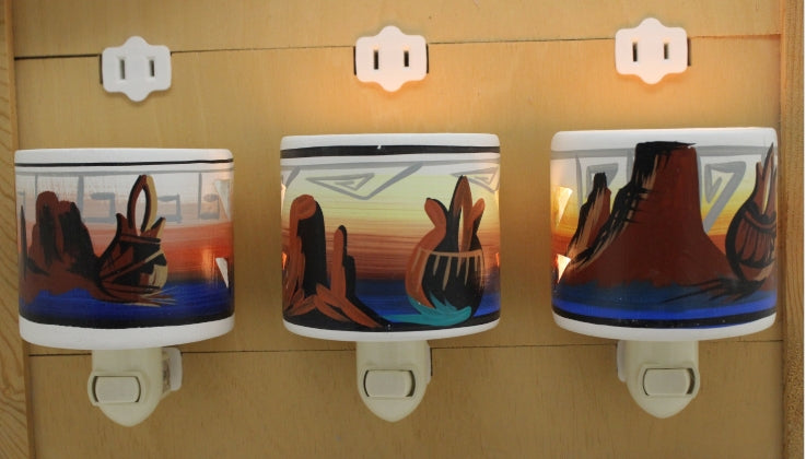 Southwestern Ceramic Night Light, Hand Painted by Native American Navajo Artist