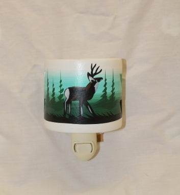 Deer Southwestern Ceramic Night Light, Hand Painted by Native American Navajo Artist, Wall Plug in Nightlight