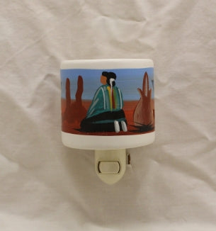 Southwestern Ceramic Night Light, Hand Painted by Native American Navajo Artist