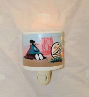 Wall plug in southwestern ceramic night light, Hand Painted by Native American Navajo Artist
