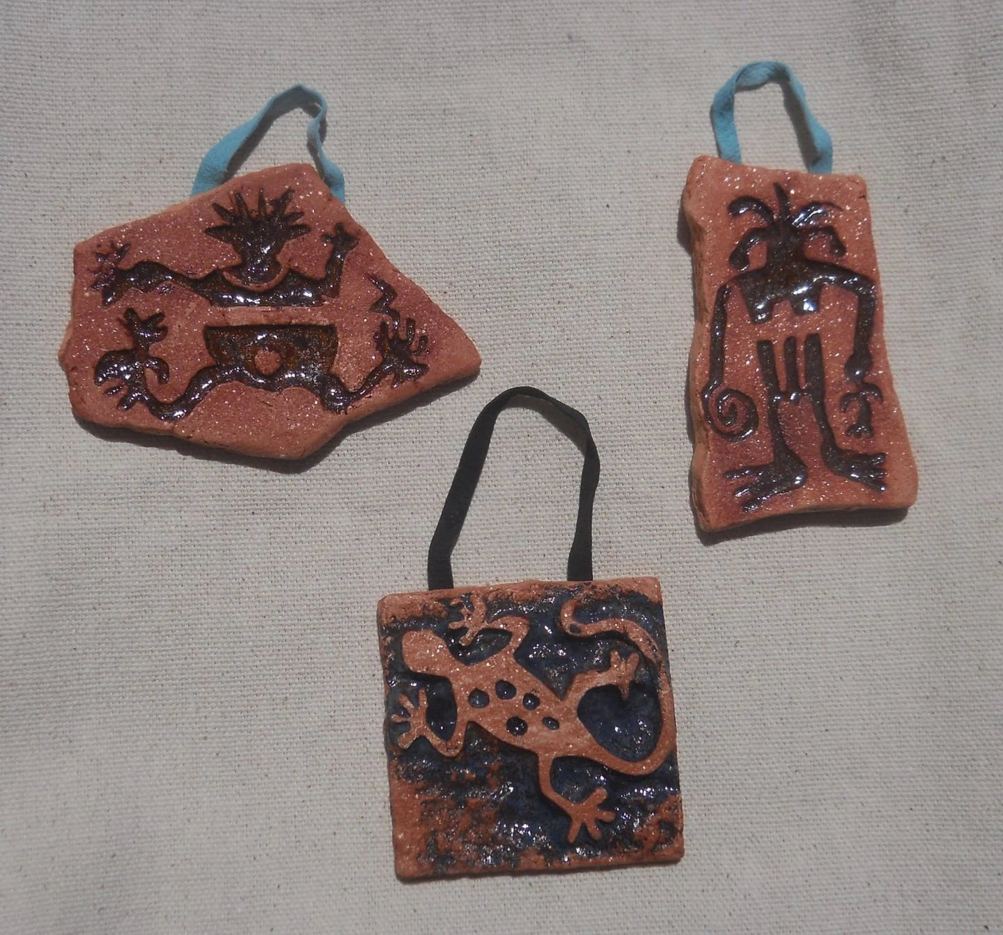 Southwest design Christmas ornaments, Hand Painted Set of 3 Petroglyph ornament or wall decor