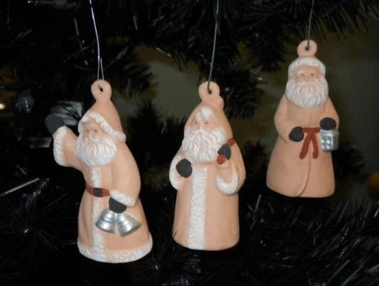 Terra Cotta Santa Christmas Ornament set of 3, Southwest style Christmas ornaments, Hand Painted