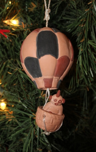 Hot Air Balloon Ornament, Hand Painted Southwest Terra Cotta Ornament, Handmade