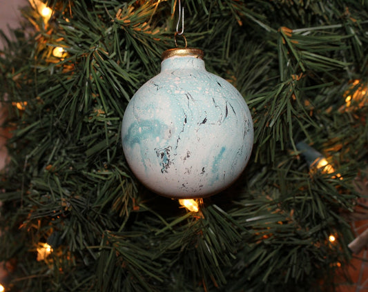 Nemadji Pottery inspired Christmas ornaments, Hand Painted swirl Design Turquoise  Ornament