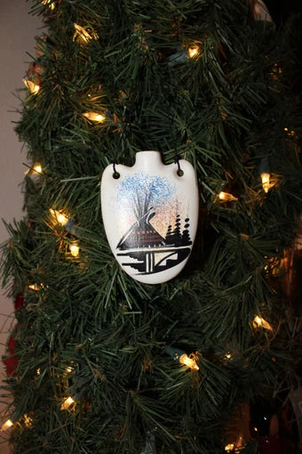 Tepee with Trees Canteen Ornament, Hand Painted Southwest design Christmas Ornaments,